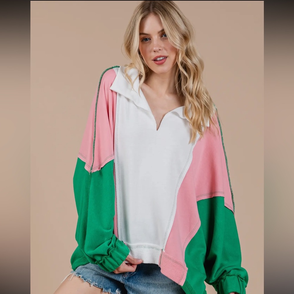 Contrast Collared Oversized Sweatshirt - Picture 2 of 7
